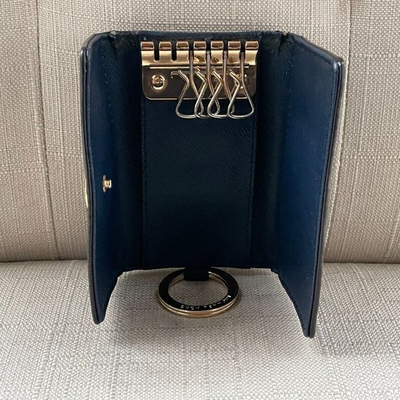 Michael Kors Keys Holder Blue Leather Keychain Mini Wallet Key Fob Keyrings - Picture 8 of 10